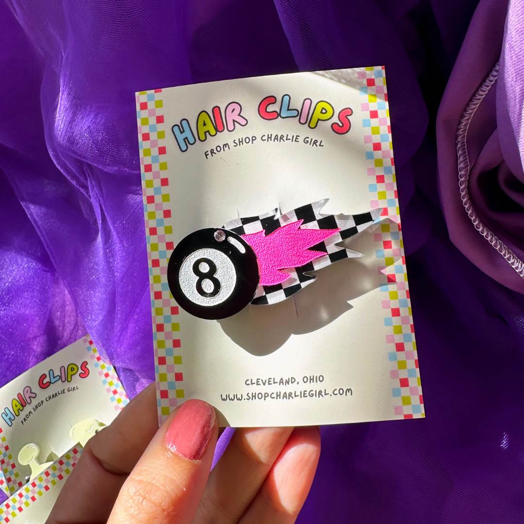 8 Ball Checkered Flame Hair Clip