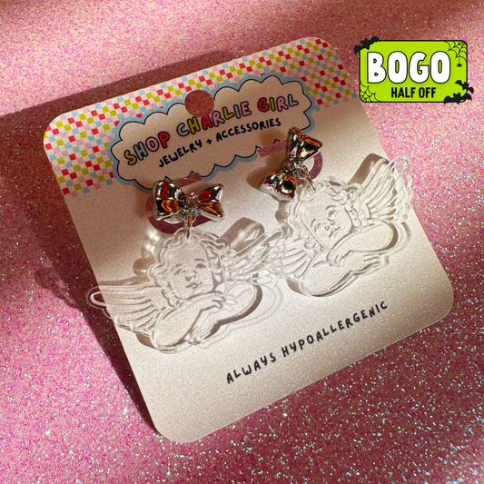 Cherub Sterling Silver Acrylic Earrings