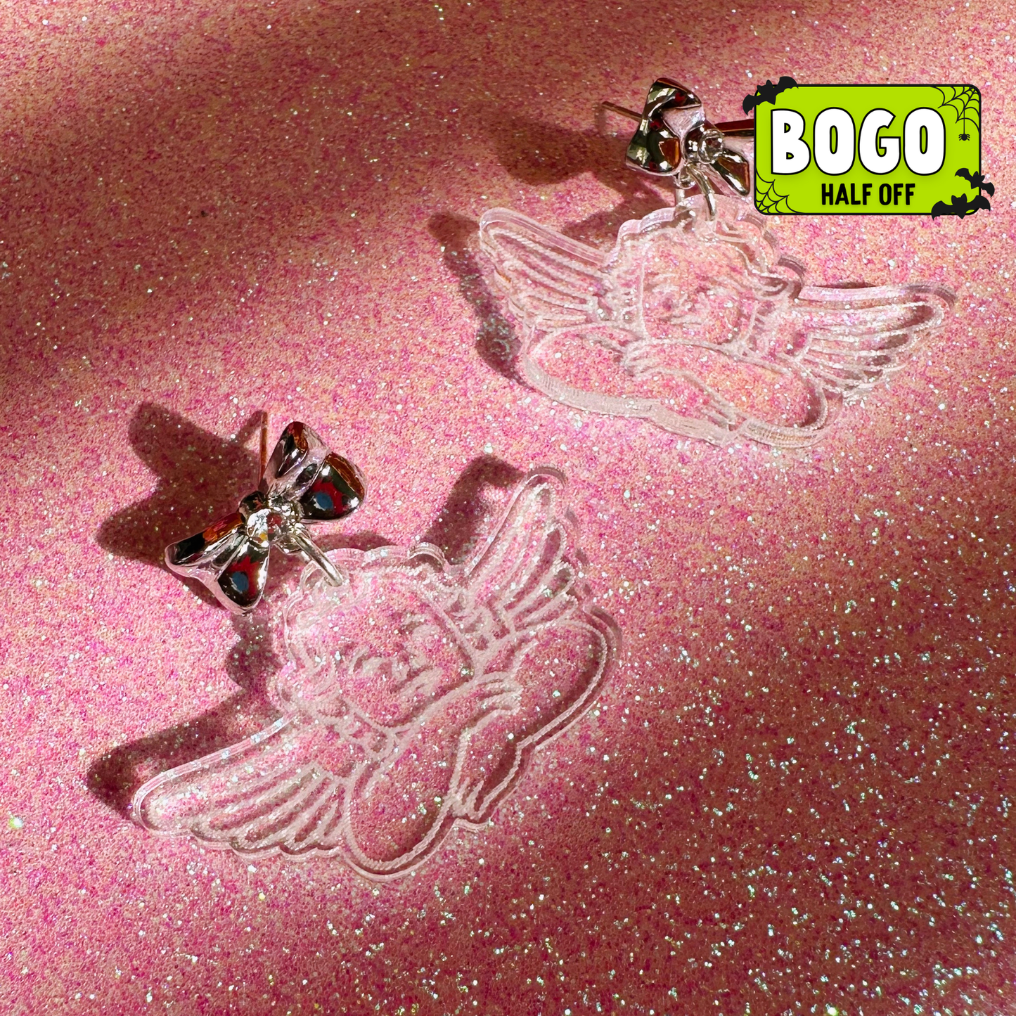 Cherub Sterling Silver Acrylic Earrings