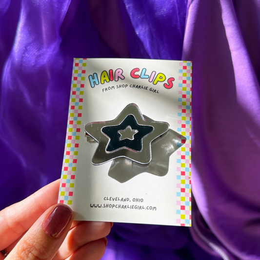 y2k Black and Silver Star Hair Clip