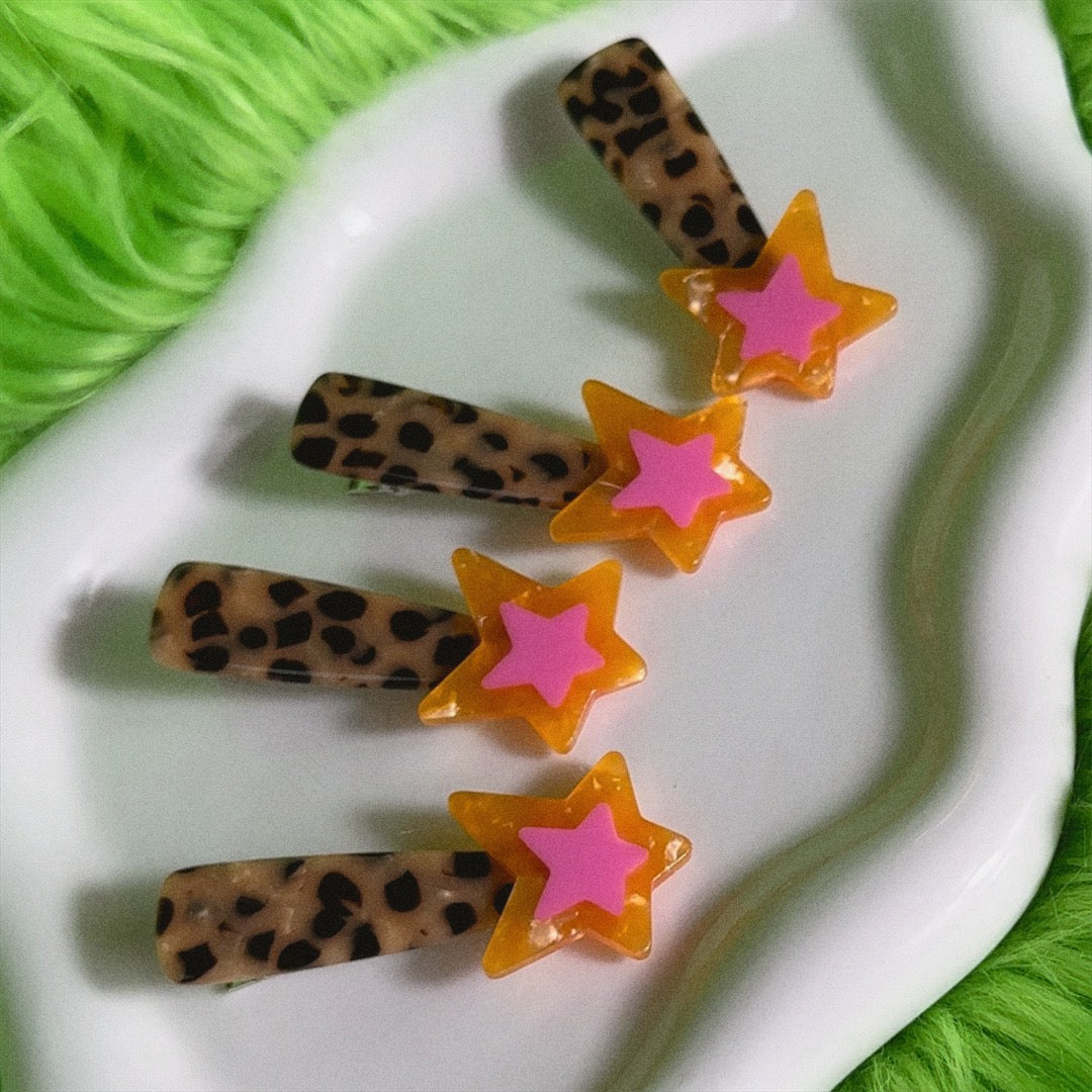 Y2k Pink + Orange Star Hair Clip Set