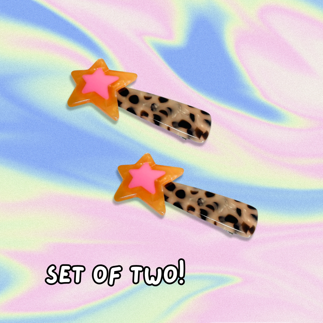 Y2k Pink + Orange Star Hair Clip Set