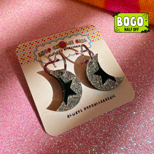 Grey Moons Acrylic Earrings