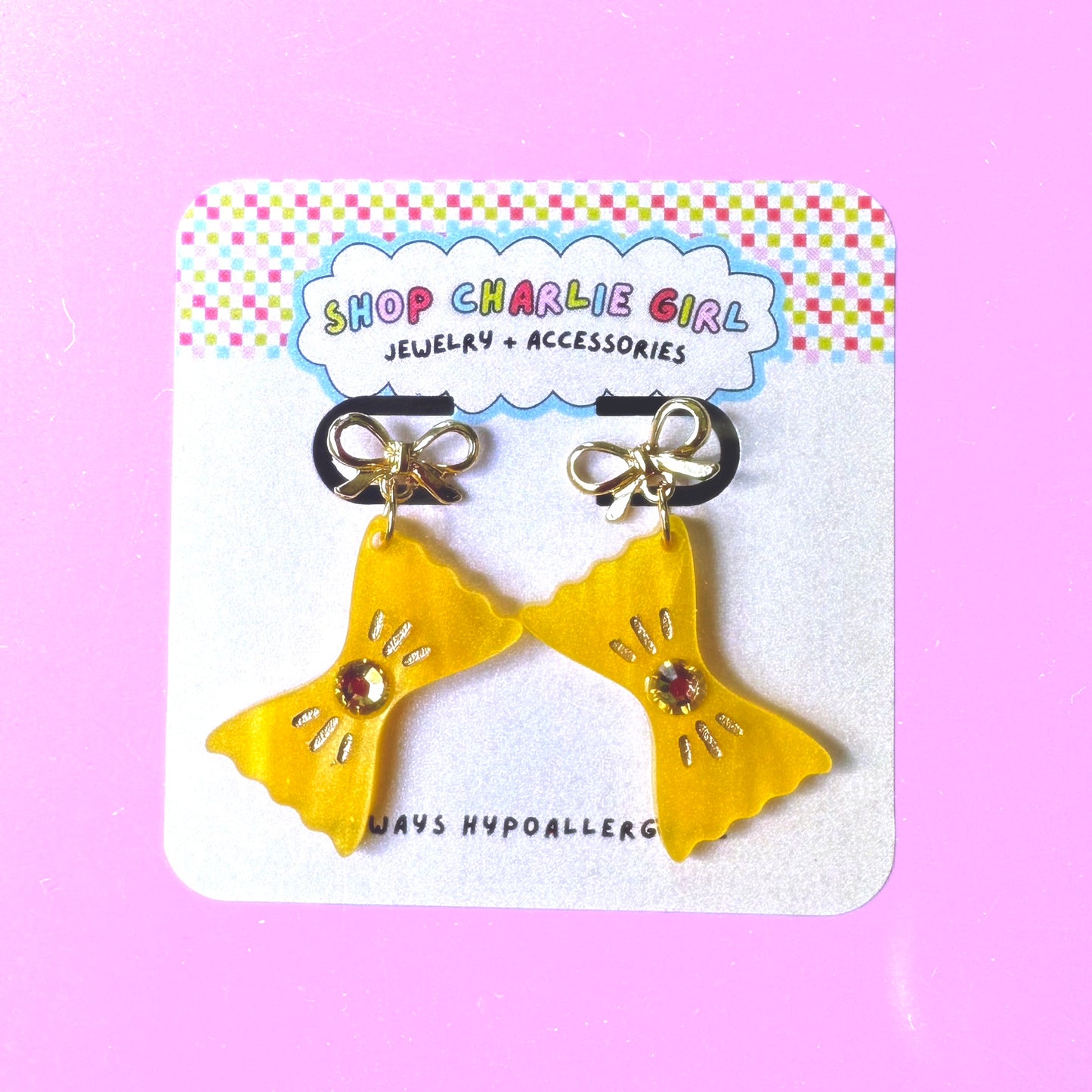 Bowtie Pasta Acrylic Earrings