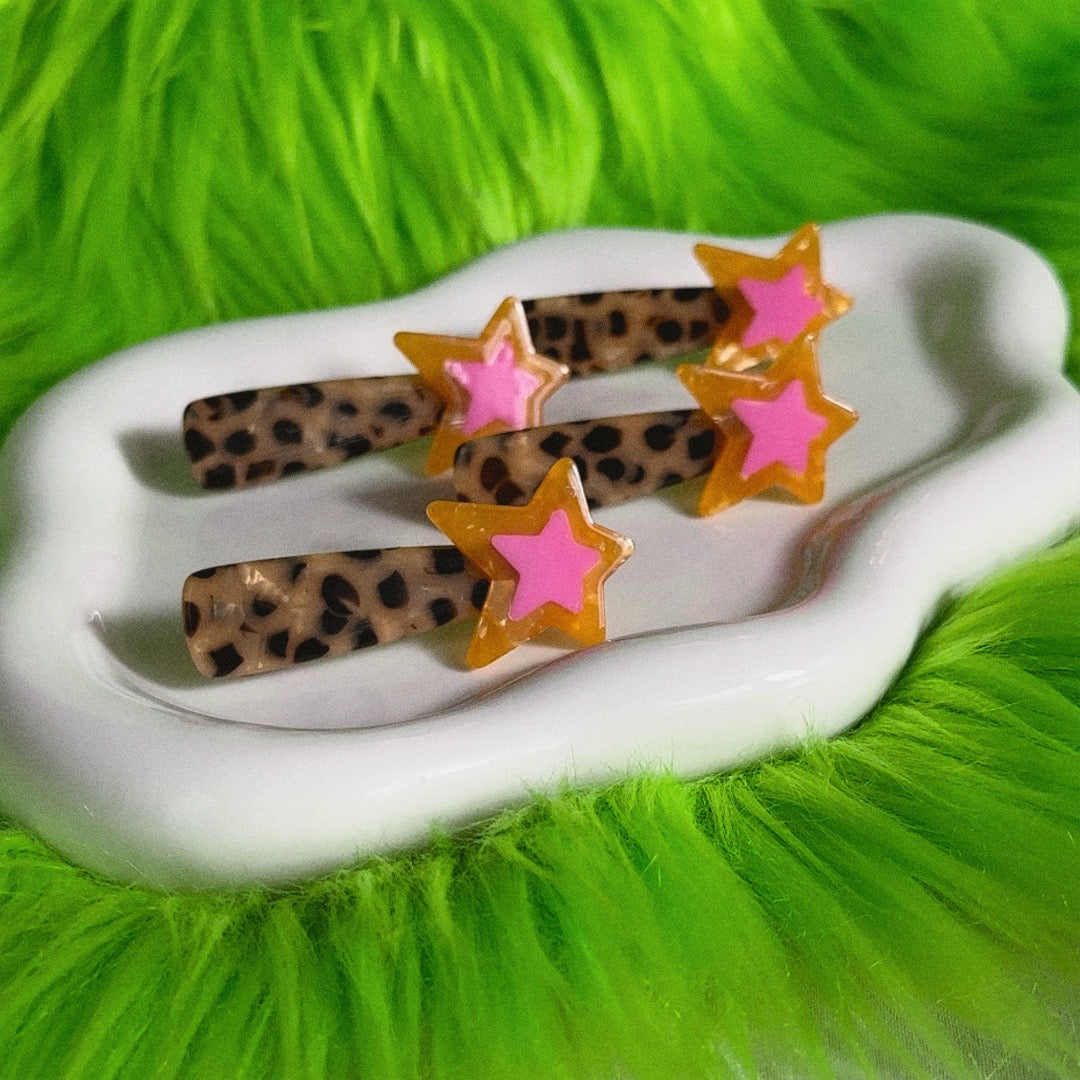 Y2k Pink + Orange Star Hair Clip Set