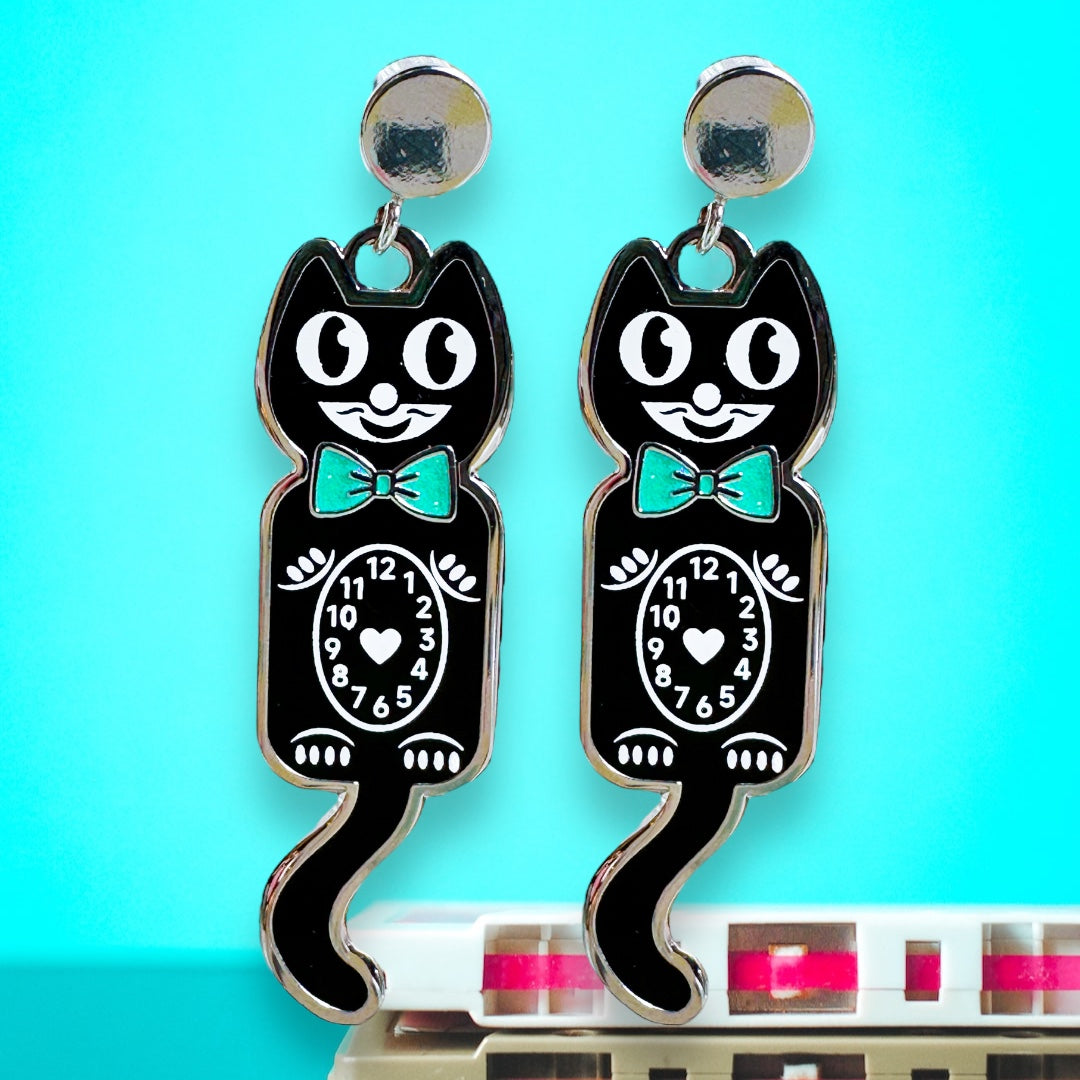 Kit Cat Clock Enamel Earrings