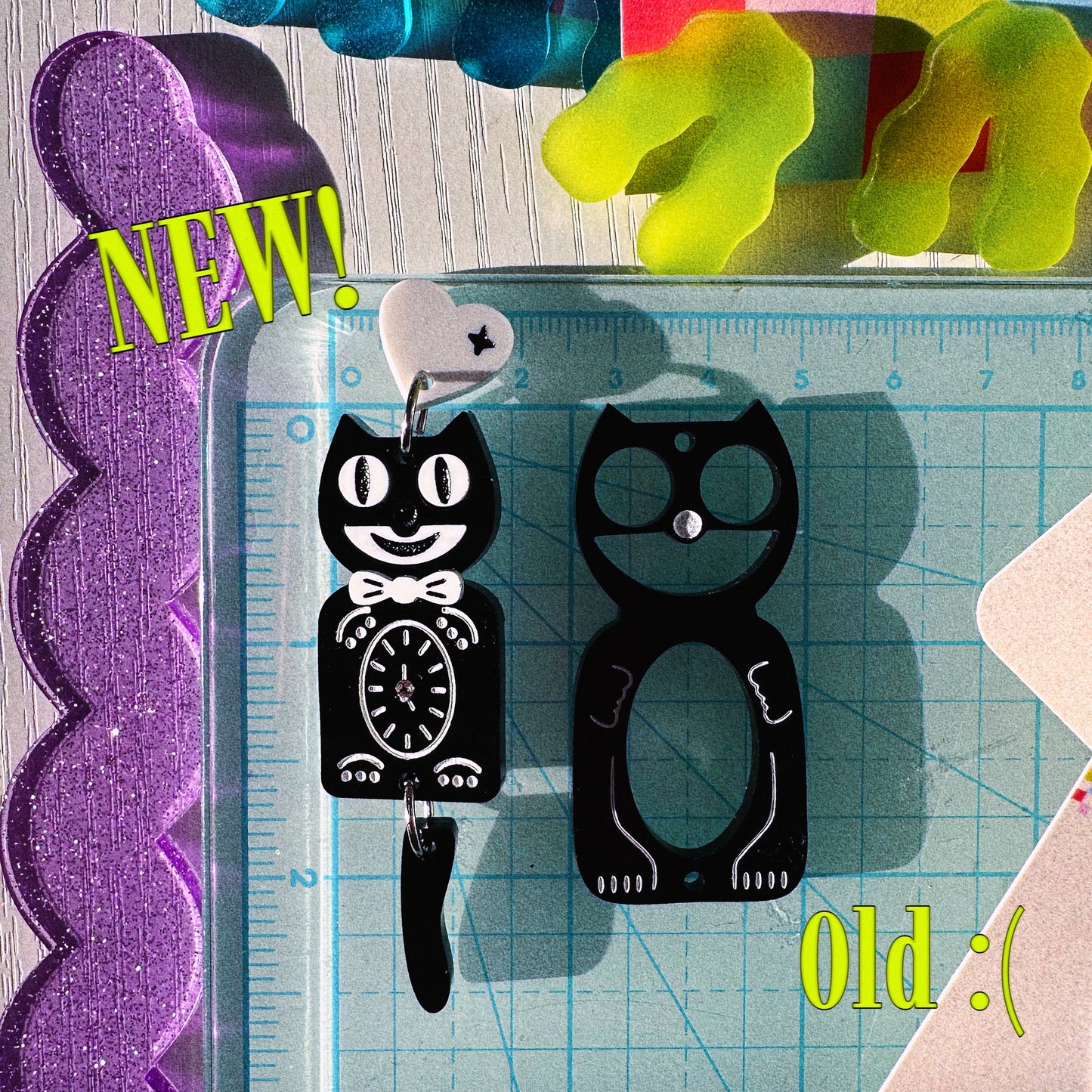 Kit Cat Clock Acrylic Earrings