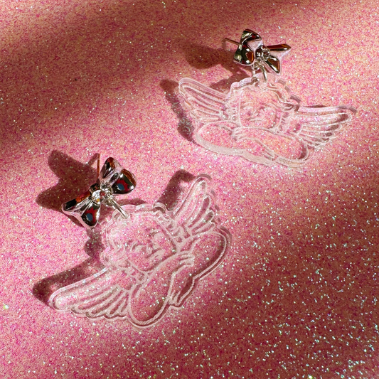 Cherub Sterling Silver Acrylic Earrings