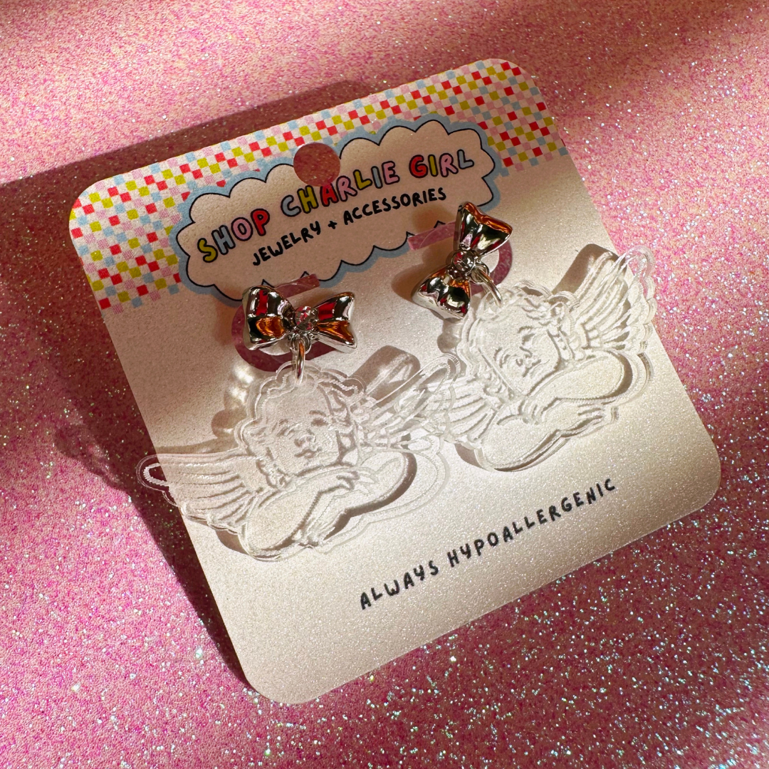 Cherub Sterling Silver Acrylic Earrings