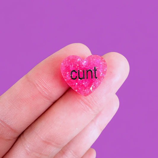 Cunt Pink Glitter Heart Studs