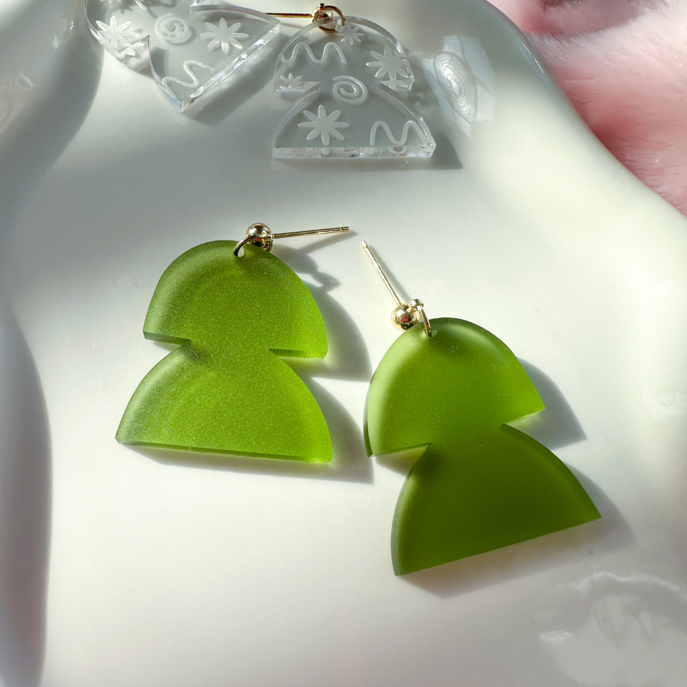 Abstract Frosted Olive Acrylic Earrings