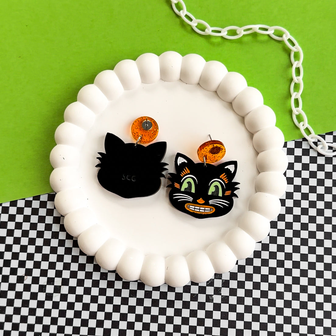Retro Black Cat Acrylic Earrings