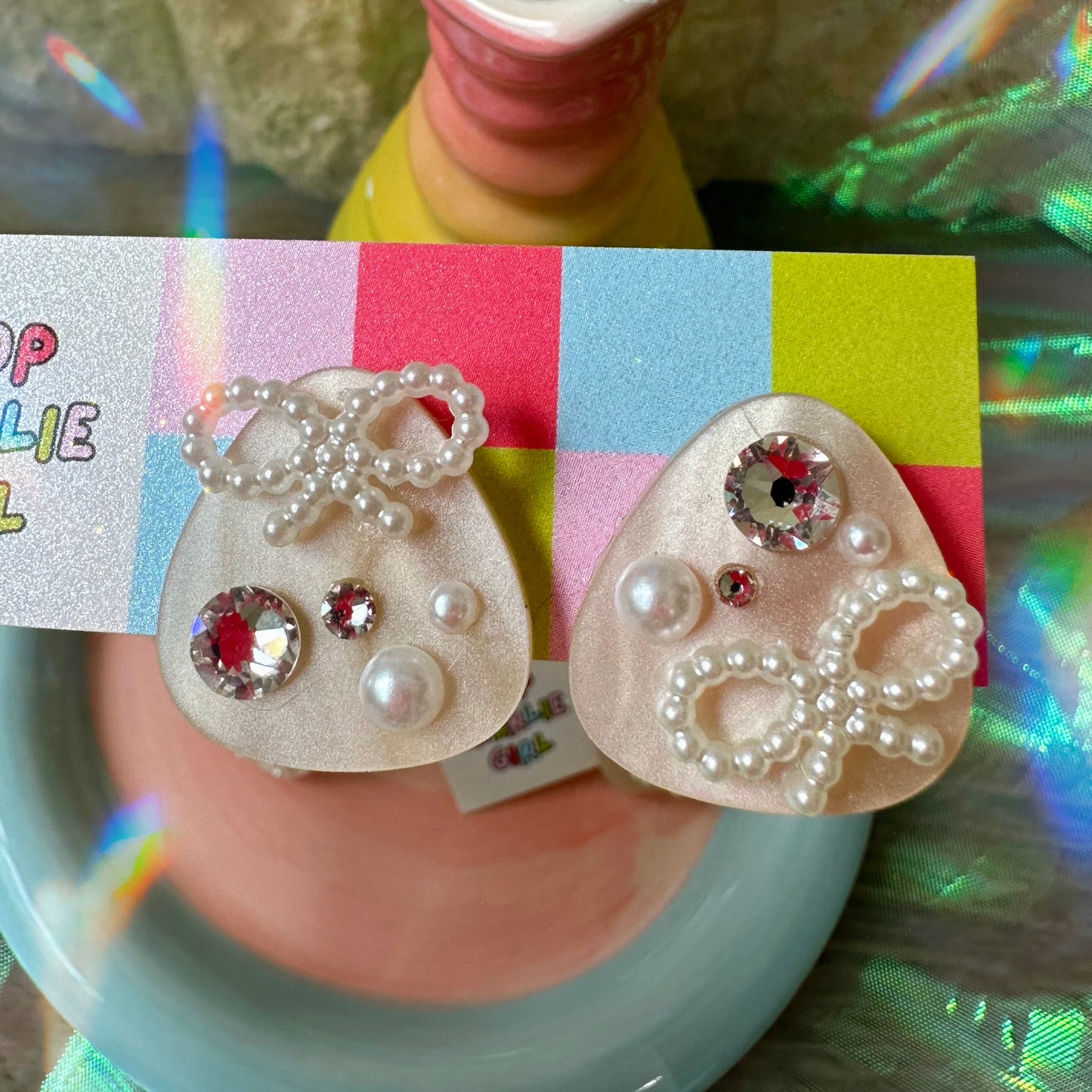 Abstract Gem + Bow Acrylic Stud Earrings