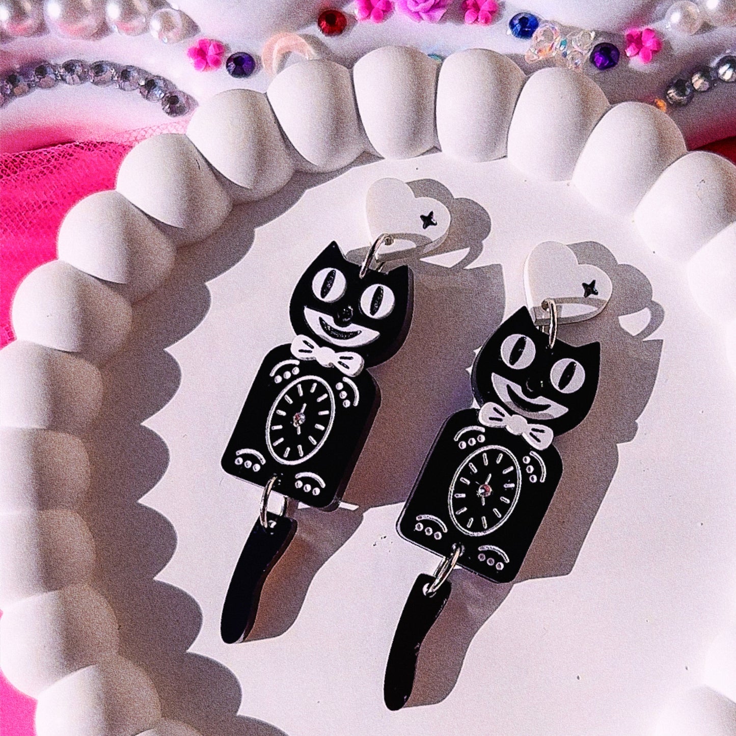 Kit Cat Clock Acrylic Earrings