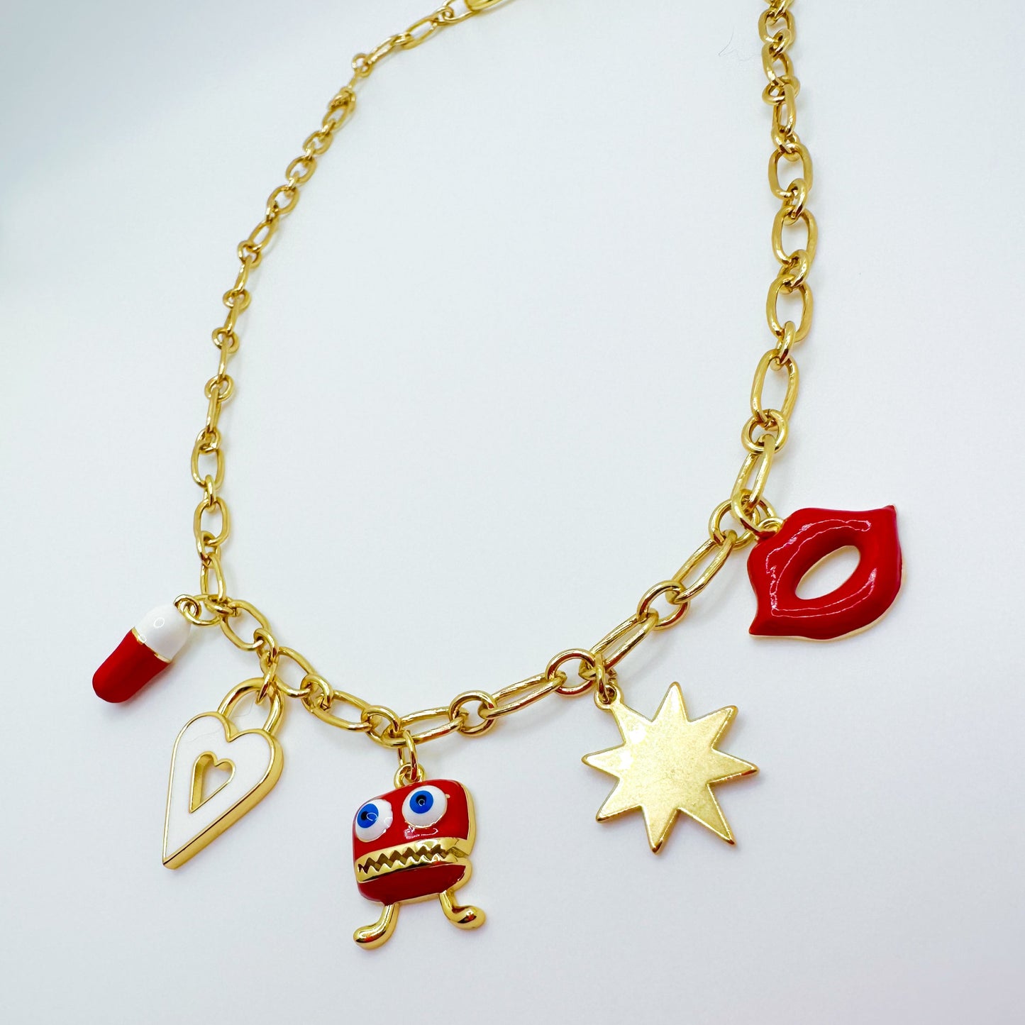 Gold Filled Monster Party Charm Necklace