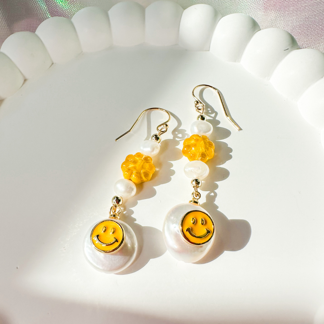 Gold Filled Smiley Earrings with fresh water pearls