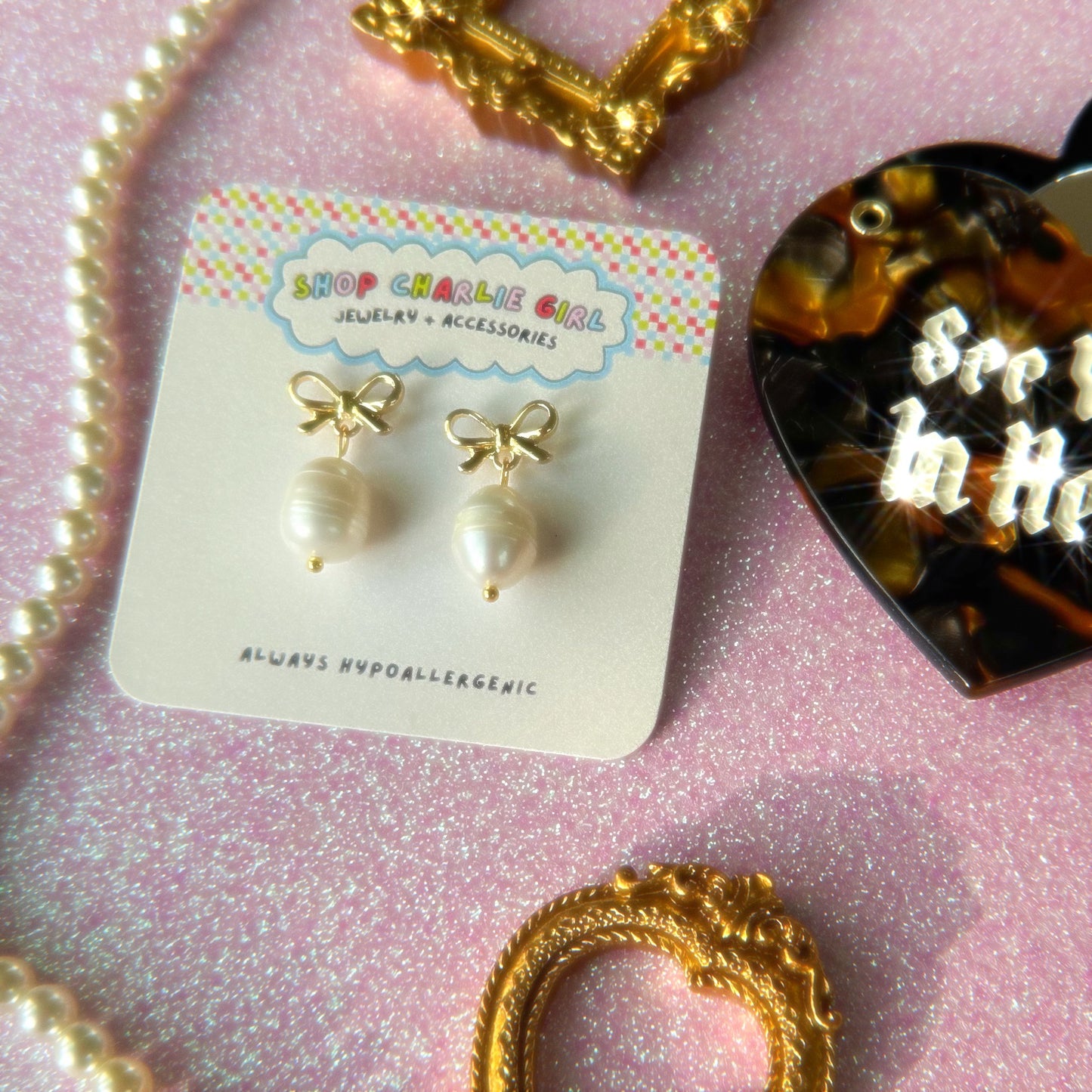 Dainty Bow + Pearl Earrings