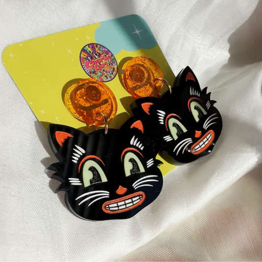 Vintage Halloween Cat Acrylic Earring