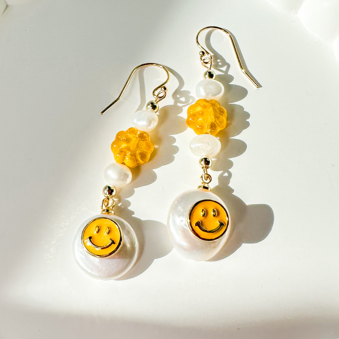 Gold Filled Smiley Earrings with fresh water pearls