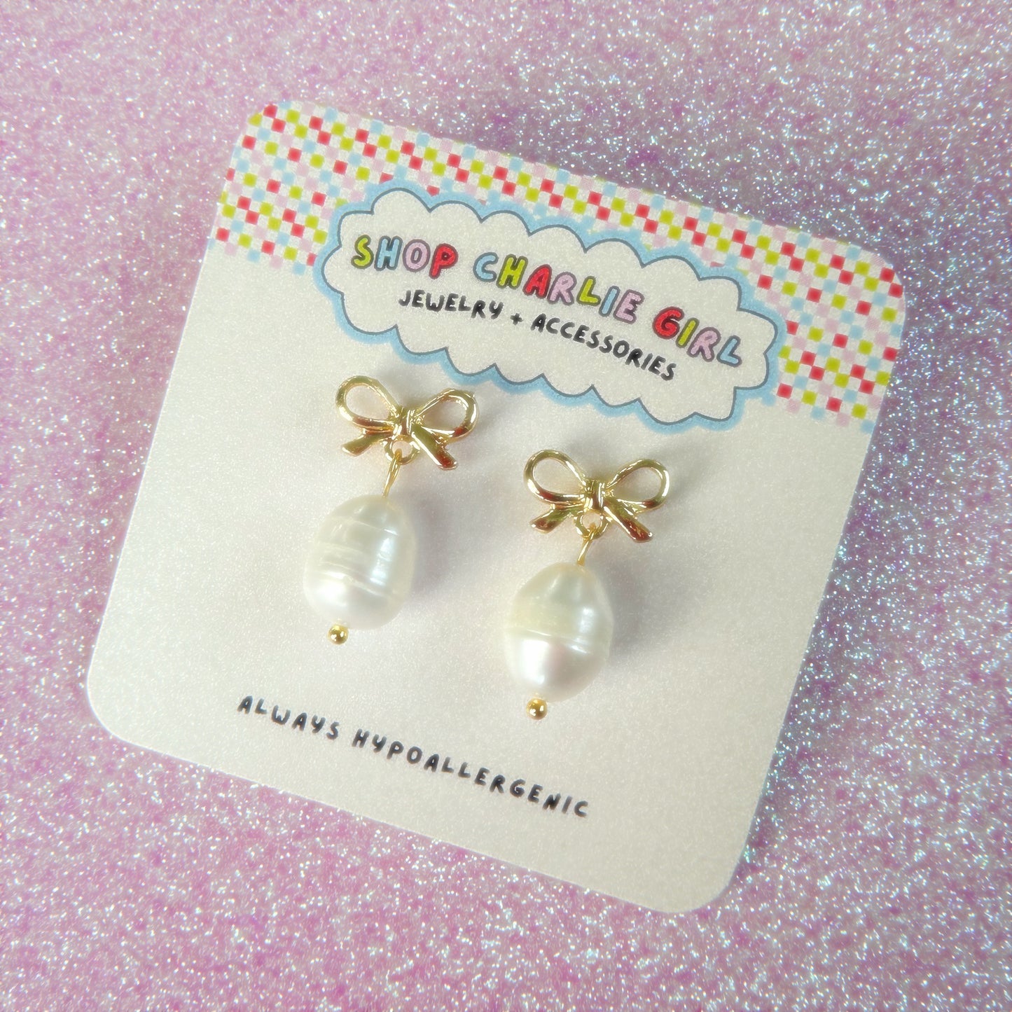 Dainty Bow + Pearl Earrings