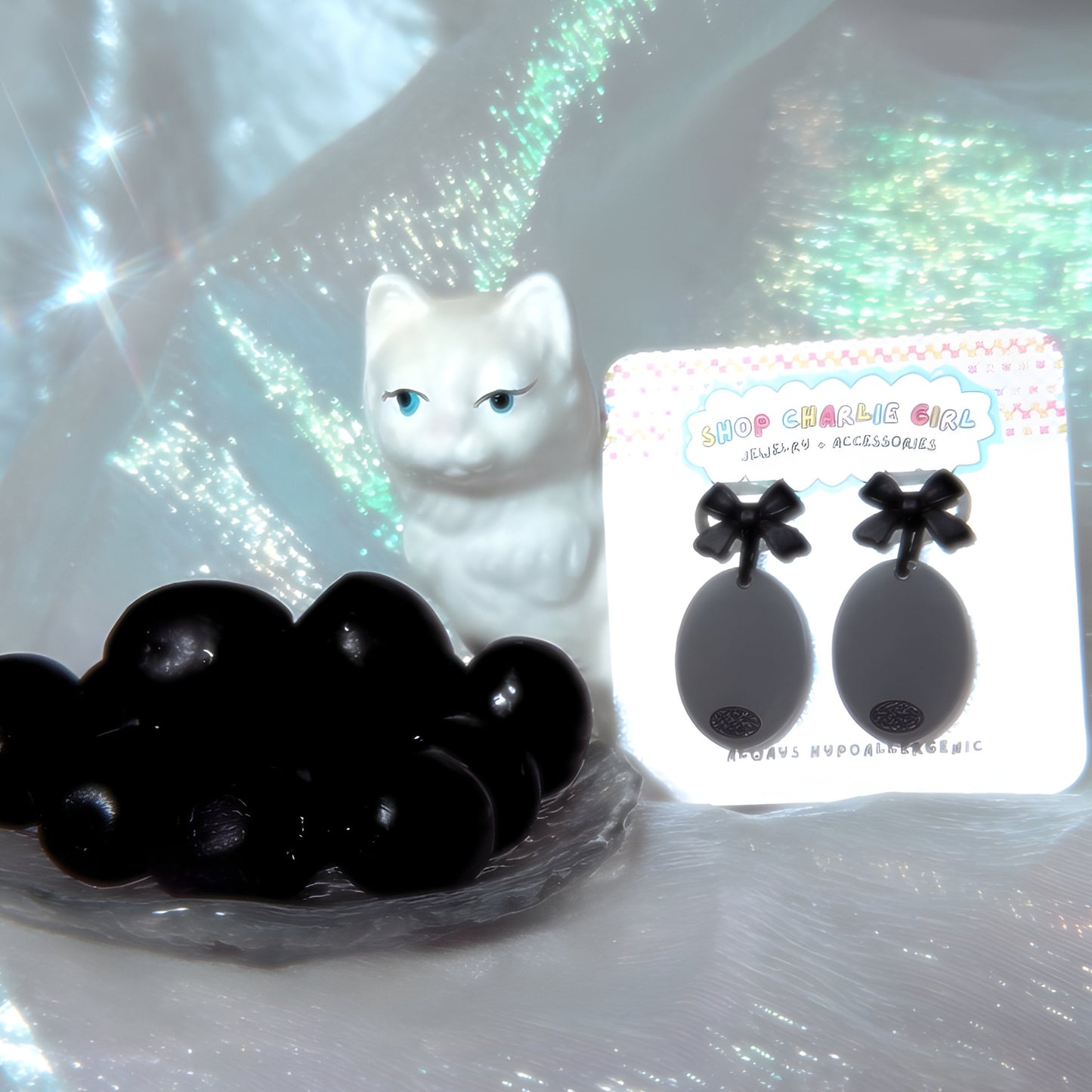 Black Olive + Bow Acrylic Earrings