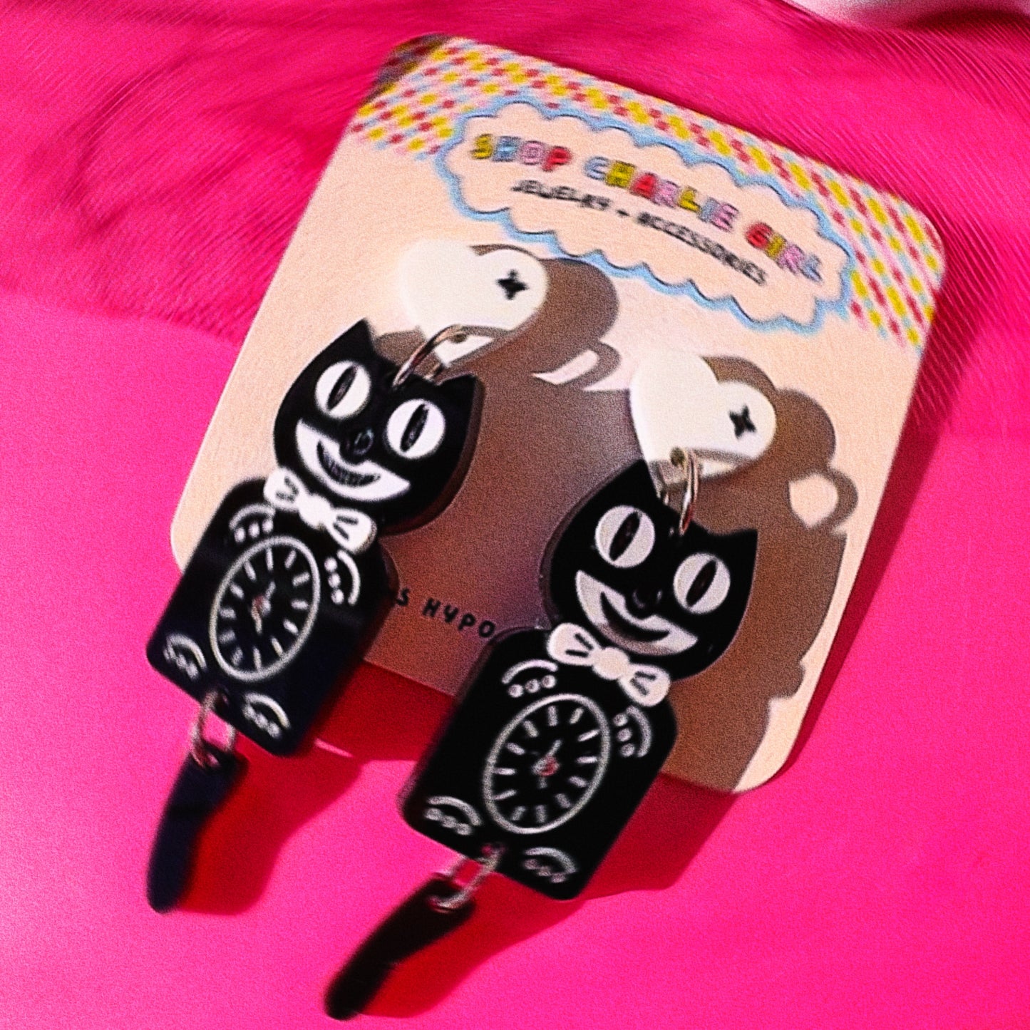 Kit Cat Clock Acrylic Earrings