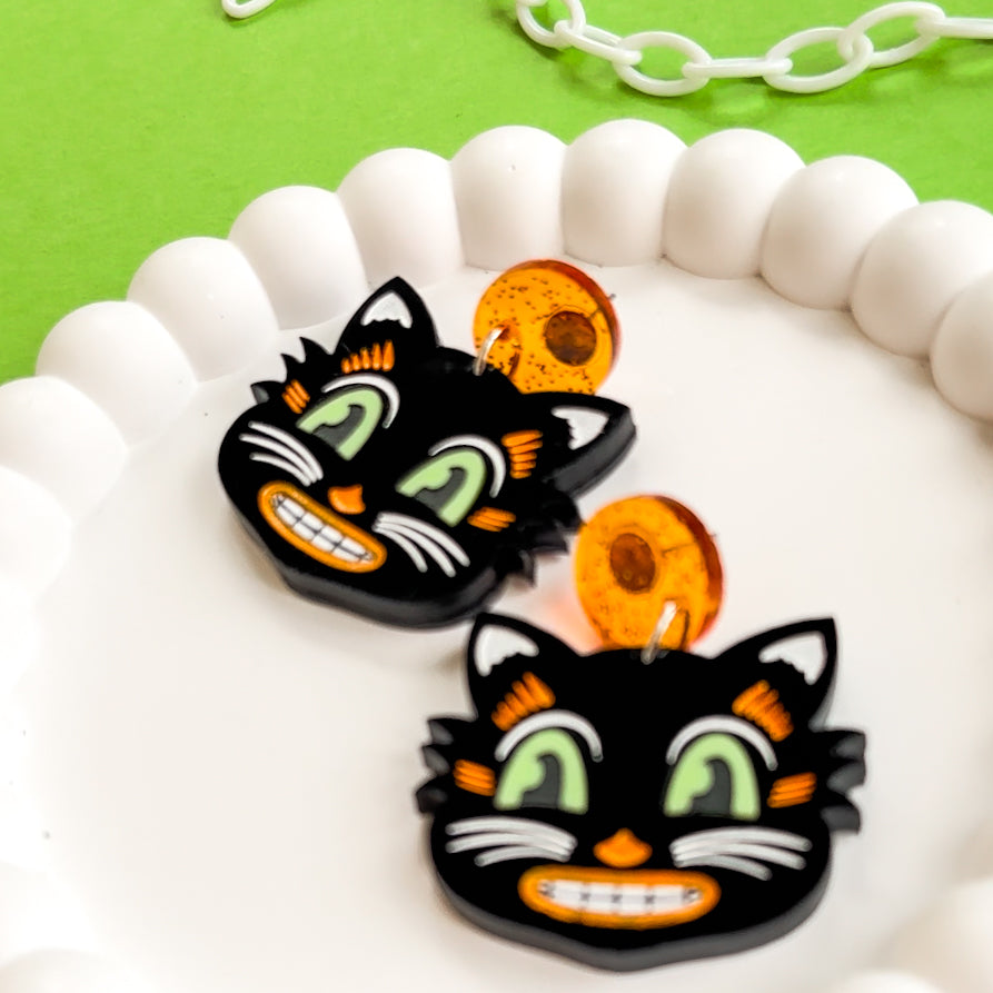 Retro Black Cat Acrylic Earrings