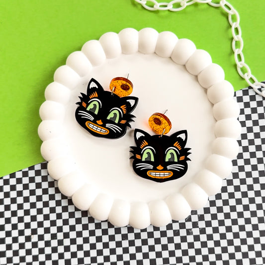Retro Black Cat Acrylic Earrings