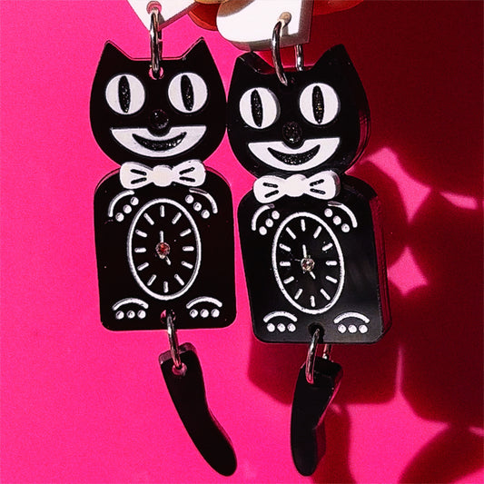 Kit Cat Clock Acrylic Earrings