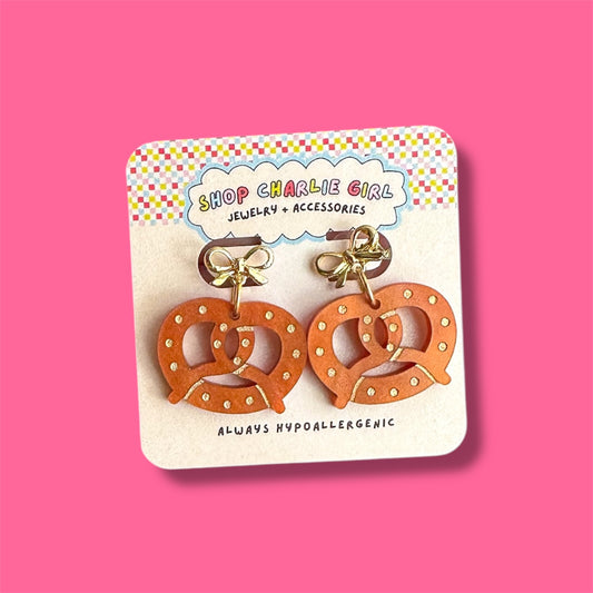 Pretzel and Bow Acrylic Earrings