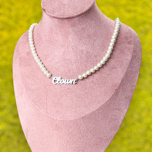 Clown Pearl Necklace - Silver