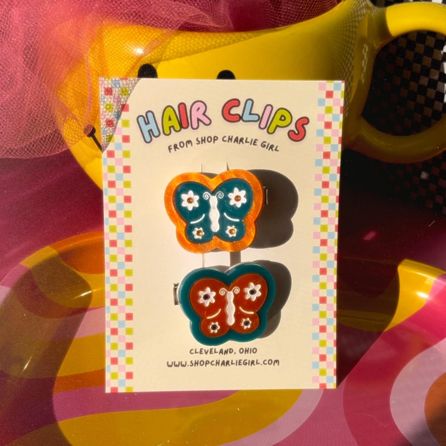 Retro Butterfly Acrylic Hair Clip Set