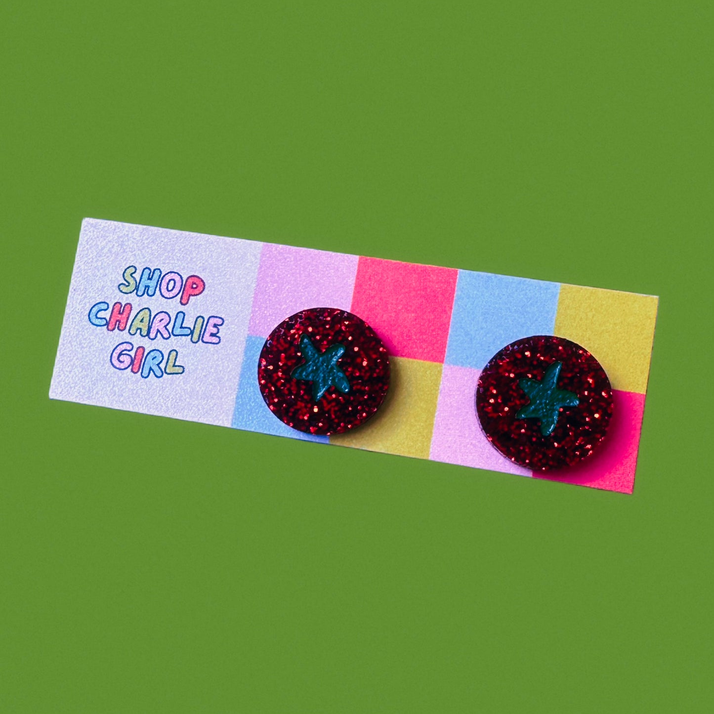 Sparkly Tomato Acrylic Earrings