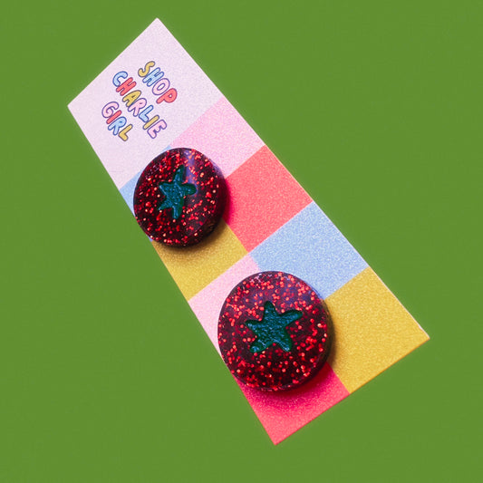 Sparkly Tomato Acrylic Earrings