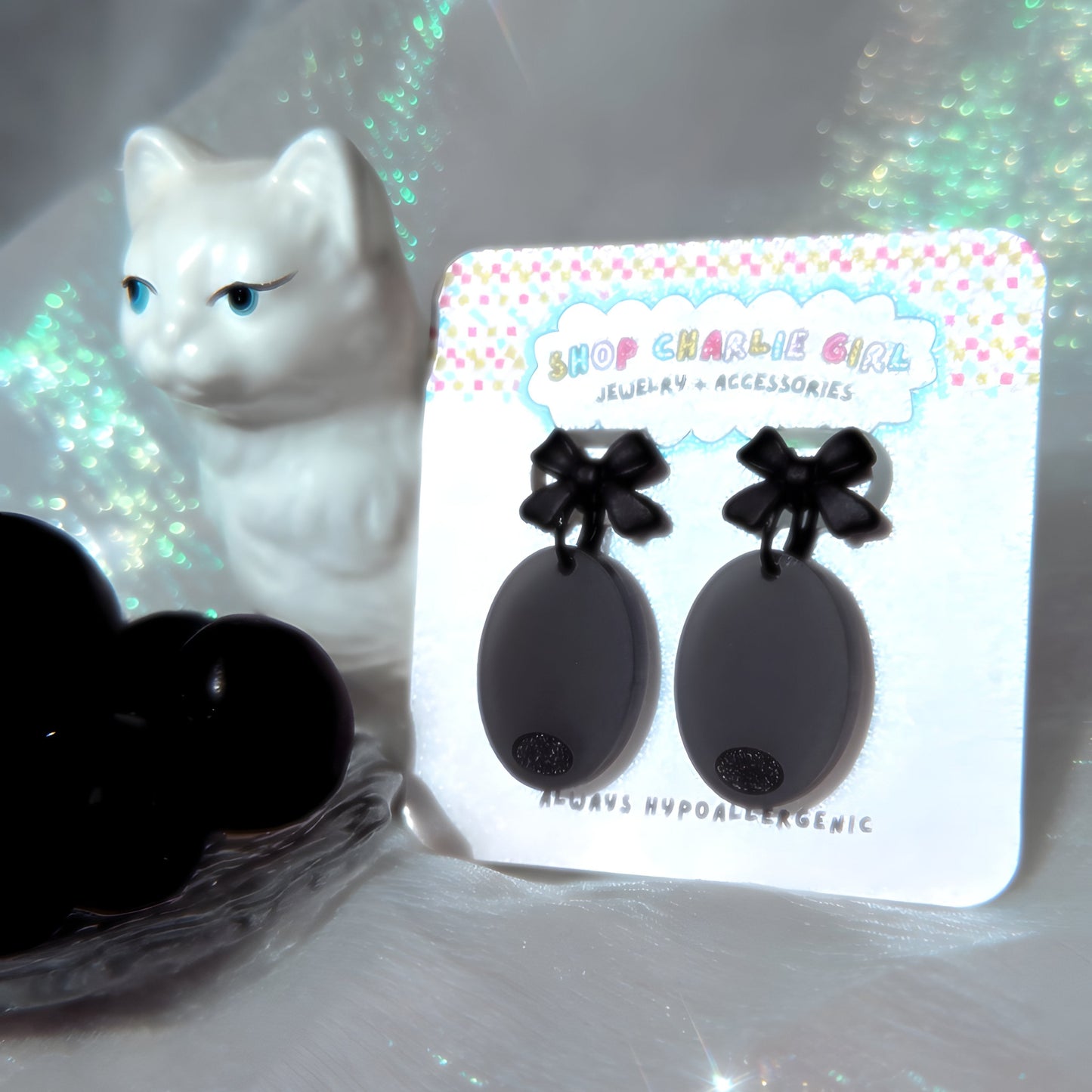 Black Olive + Bow Acrylic Earrings