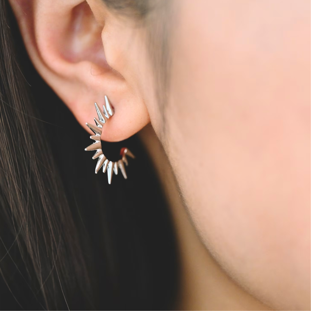 Silver Plated Spike Hoops